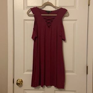 Maroon open shoulder dress